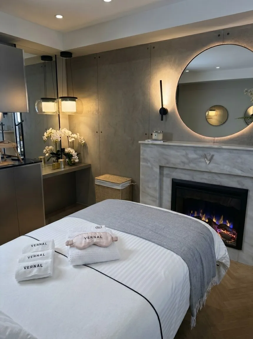 Treatment room at the Vernal spa with an orchid